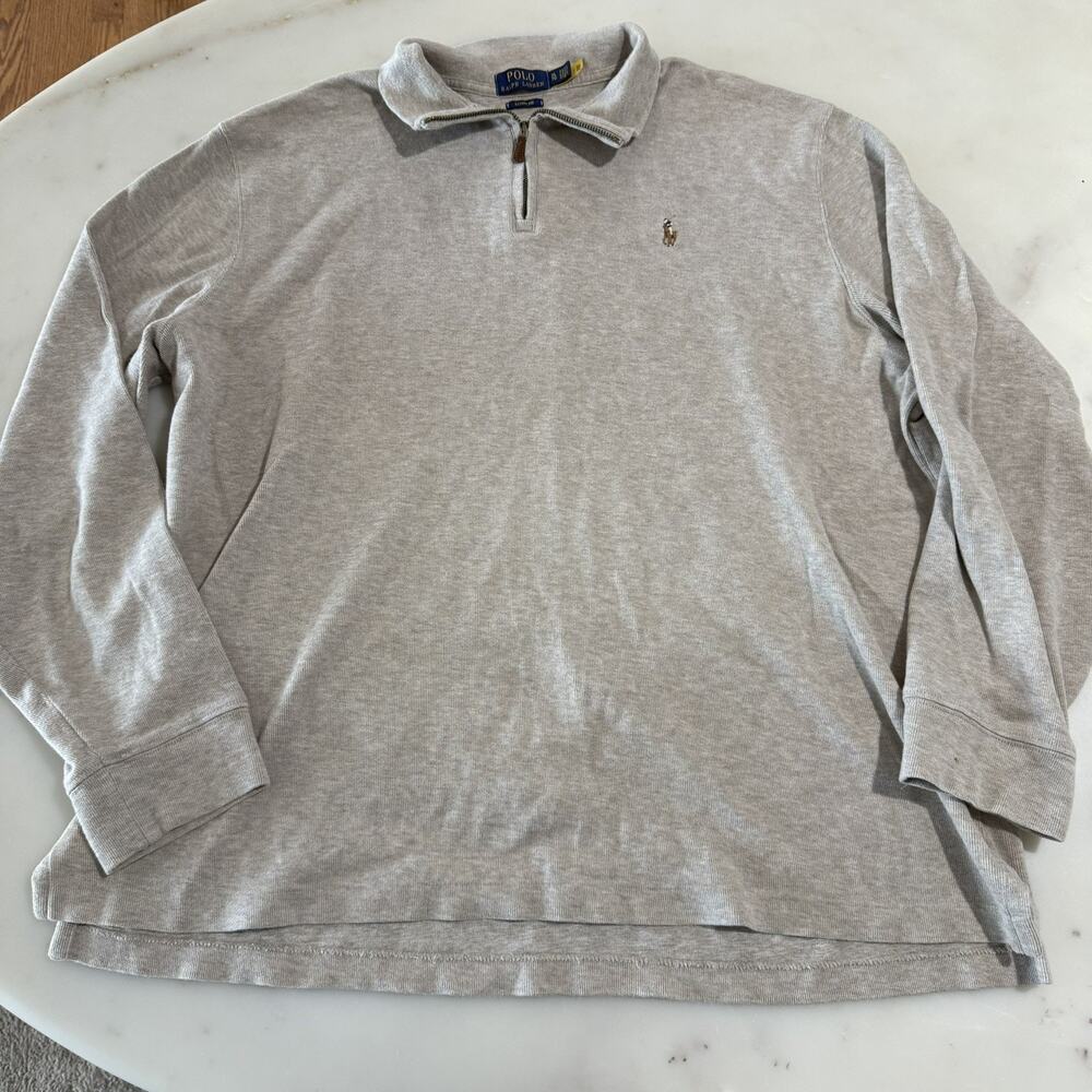Polo Ralph Lauren Quarter Zip Sweater Mens XL Beige Estate Rib Knit Pullover